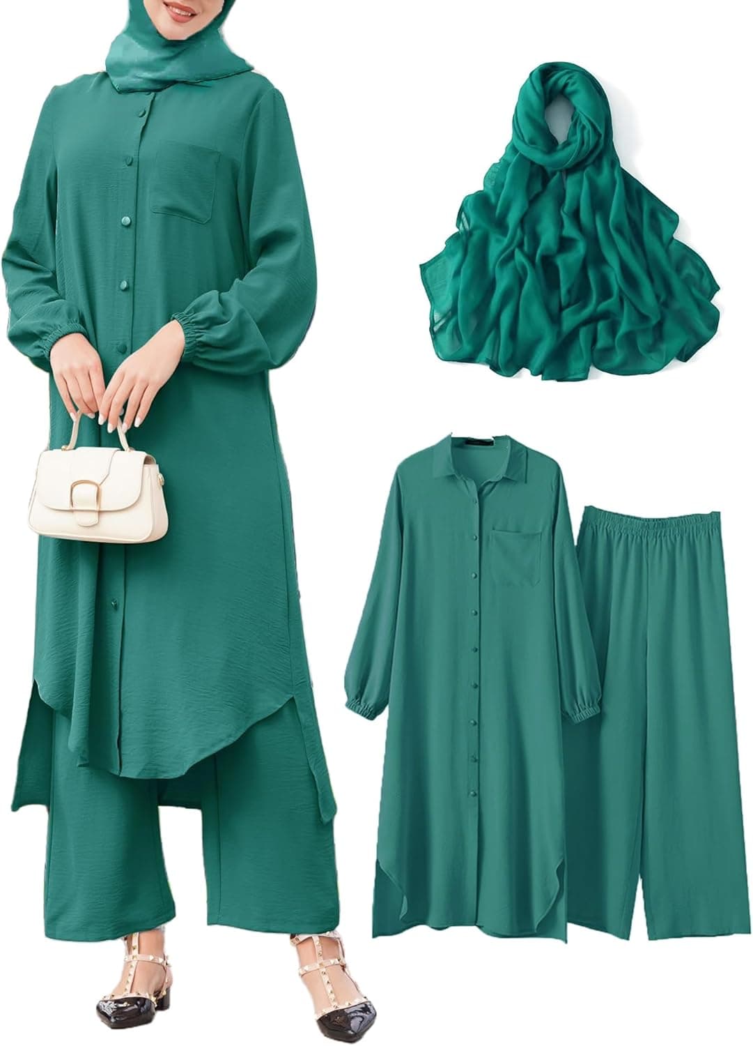 APRROOT Three-Piece Modest Abaya Set with Hijab - Image 1