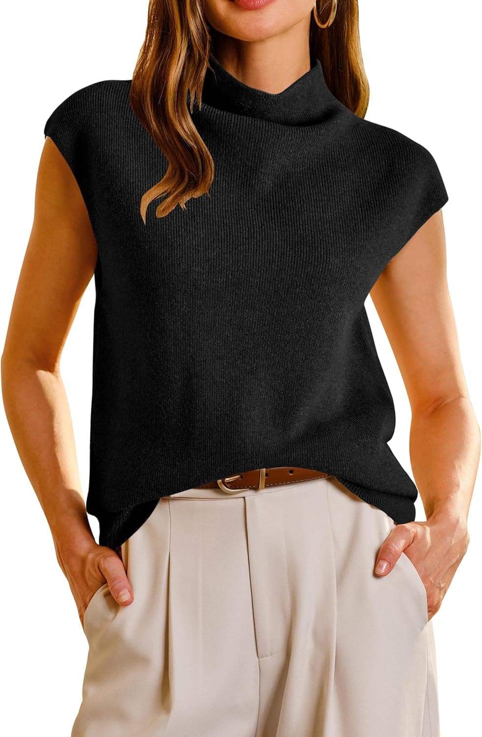 Arach&Cloz Mock Neck Wool Blend Sweater Vest - Image 1