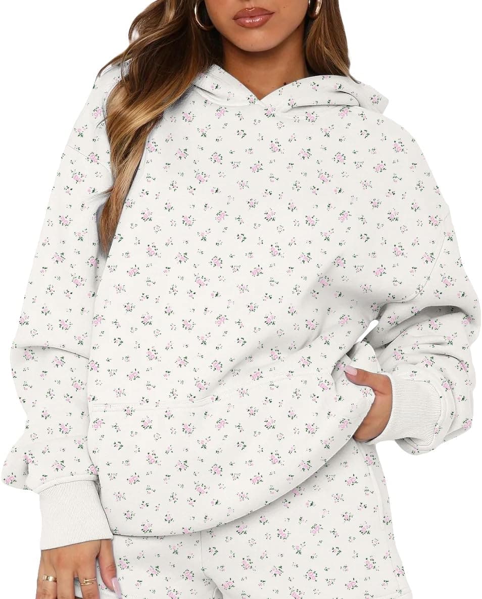 BAIGRAM Oversized Fleece Hoodie - Ditsy Floral & Snowflake Print - Image 1