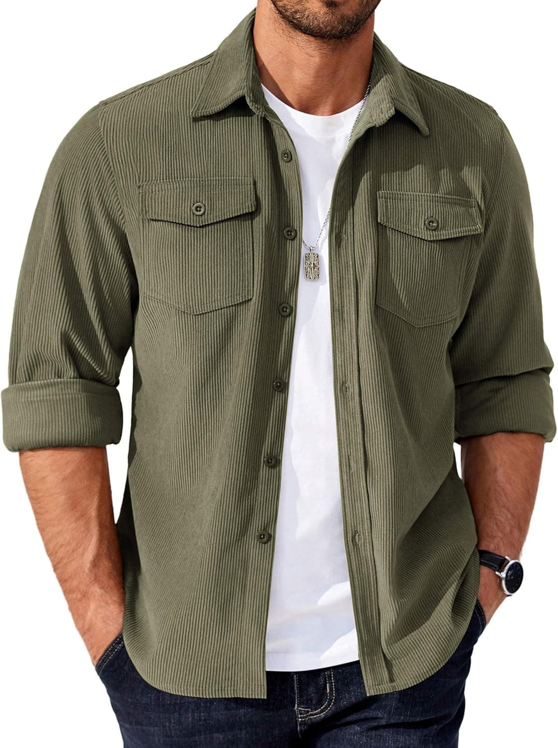 COOFANDY Corduroy Shacket - Lightweight Button-Up Overshirt - Image 1