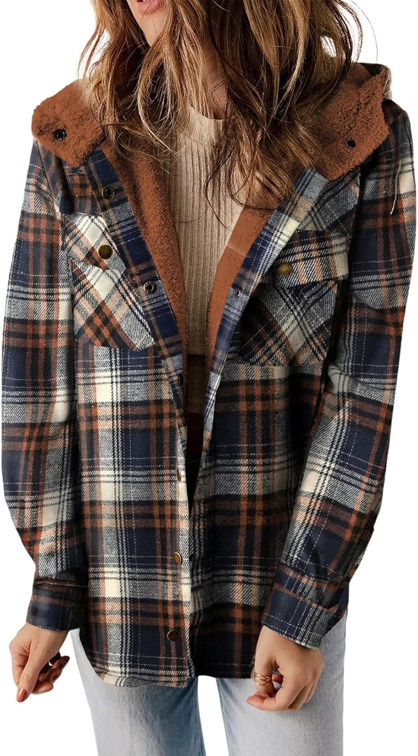 Dokotoo Plaid Fleece-Lined Shacket with Hood - Image 1