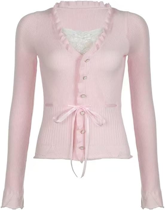 YHUCTRE Layered Ruffle Lace Top - Y2K Fairycore Blouse - Image 1