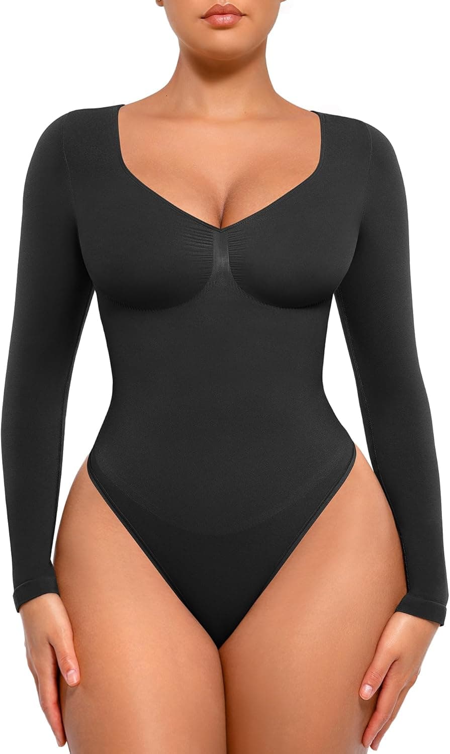 FeelinGirl Long Sleeve V-Neck Shapewear Bodysuit - Image 1