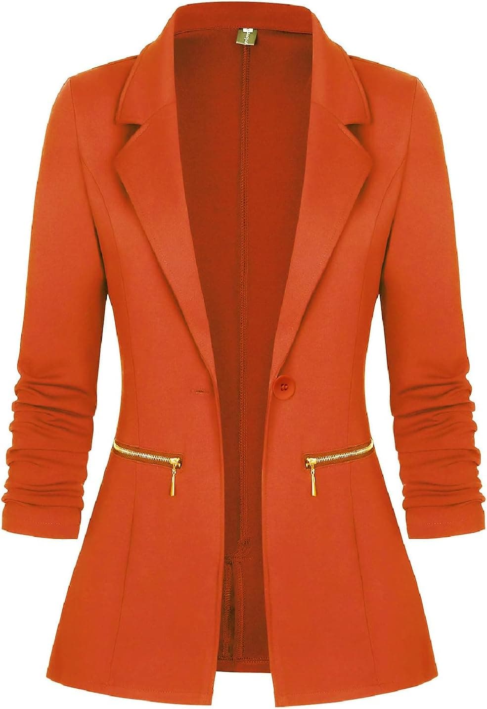 Genhoo Orange Open Front Blazer with Zipper Pockets - Image 1