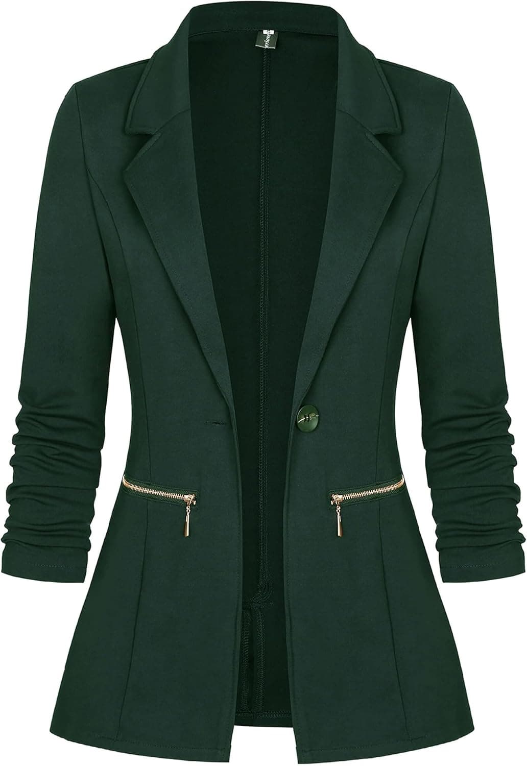 Genhoo Open Front Blazer with Zipper Pockets - Image 1