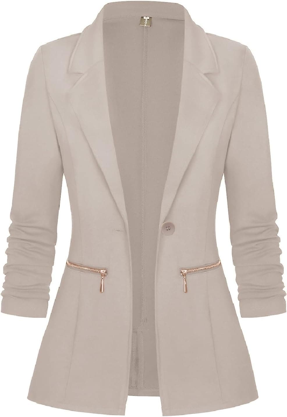 Genhoo Women's Open Front Blazer Jacket with Zipper Pockets - Image 1