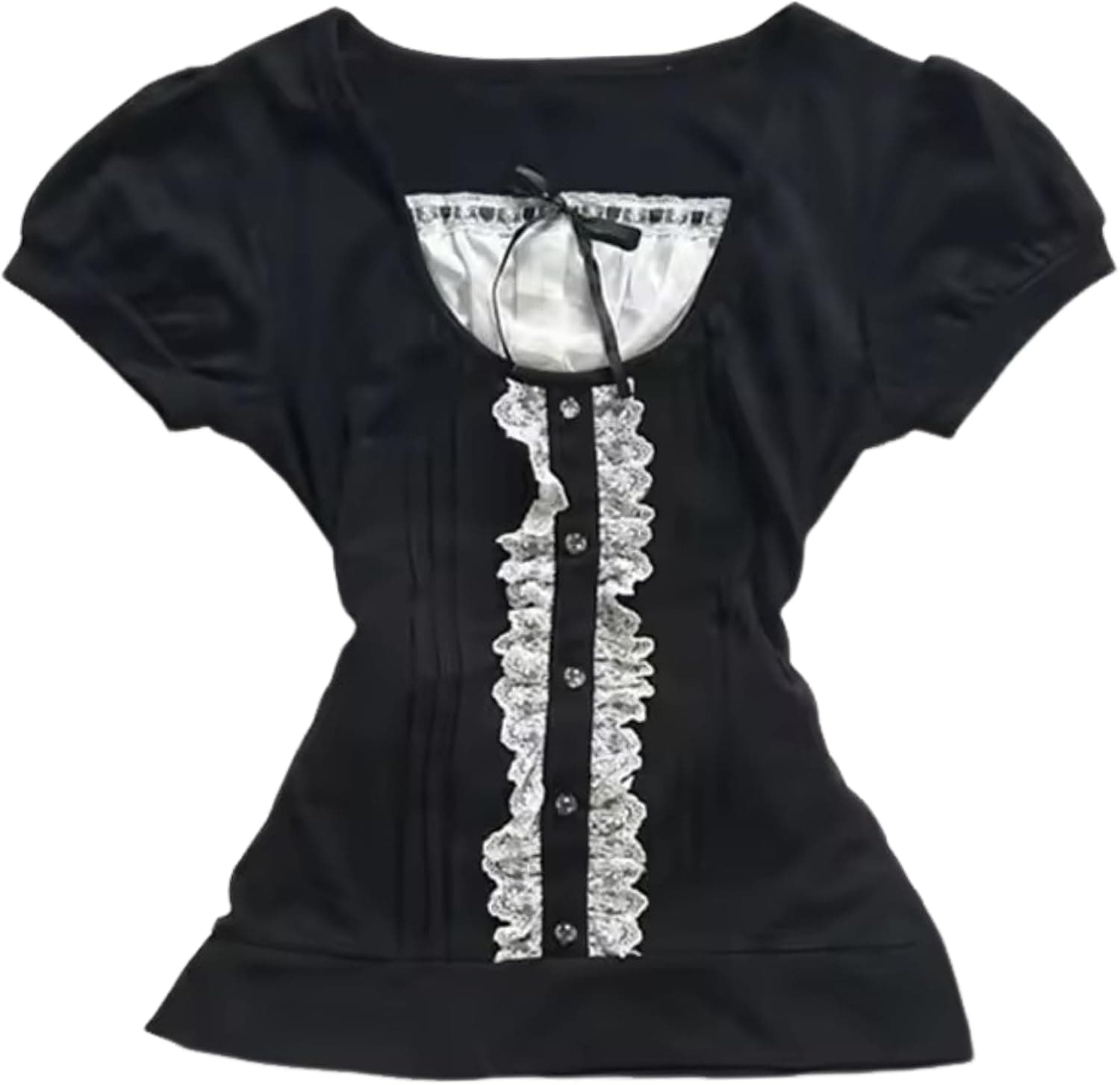 RICHTRUE Y2K Coquette Babydoll Top with Lace Bow Detail - Image 1