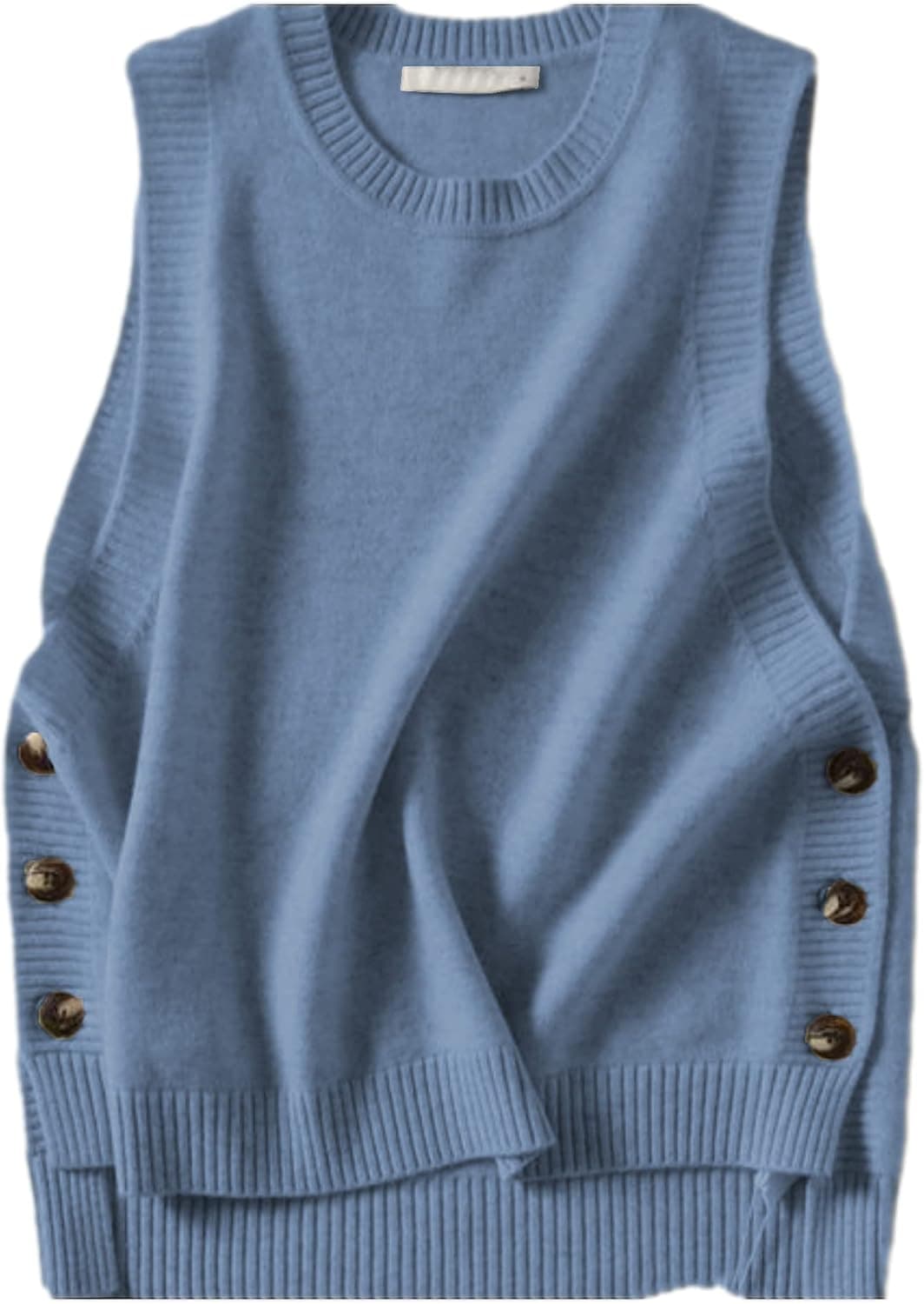 HangNiFang Ribbed Knit Sweater Vest - Round Neck Pullover Top - Image 1