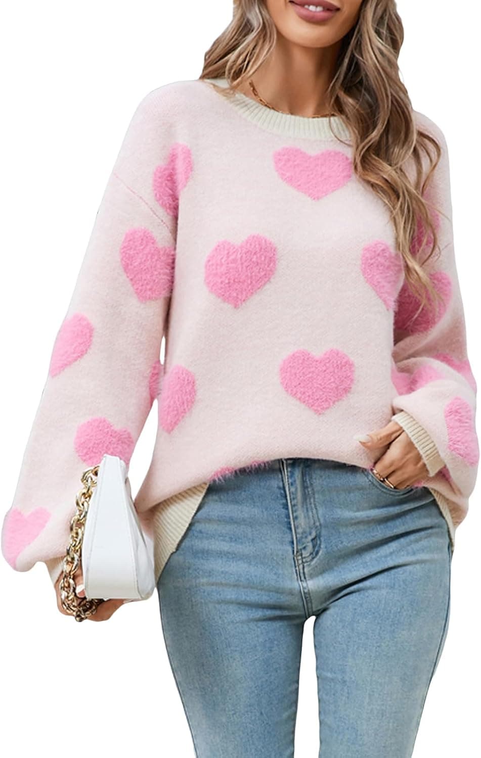 KMBANGI Romantic Heart Print Oversized Pullover Sweater - Image 1