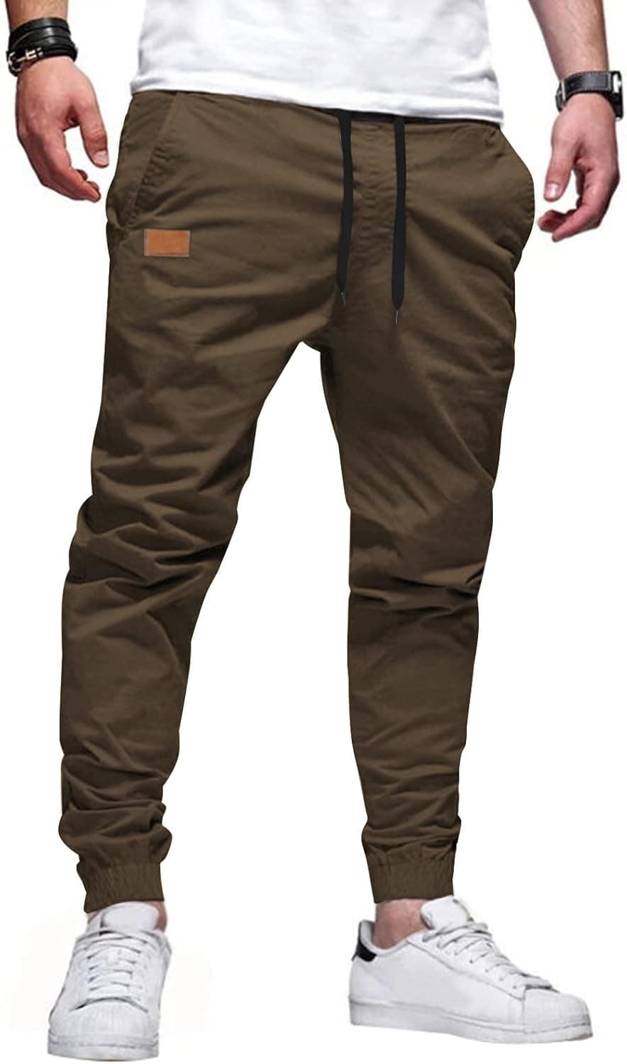 JMIERR Men's Dark Brown Cotton Utility Joggers - Image 1