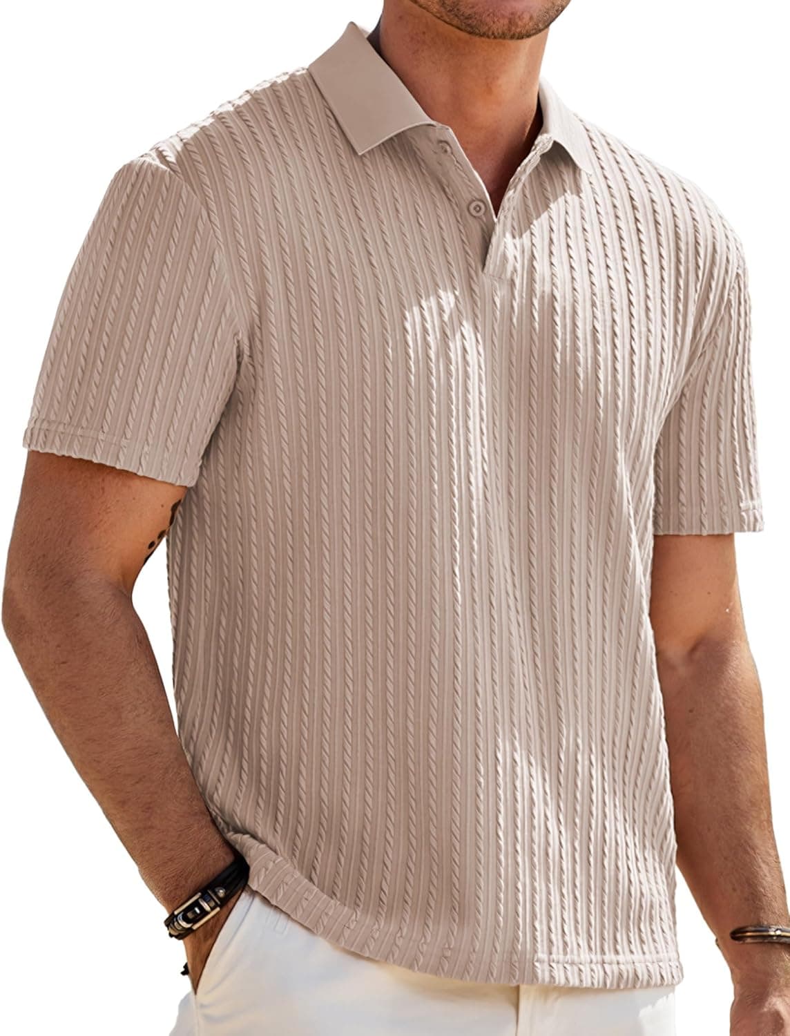JMIERR Light Brown Knit Polo Shirt - Image 1