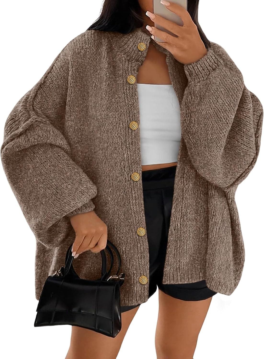 LILLUSORY Oversized Chunky Knit Button Cardigan - Long Lantern Sleeves - Image 1