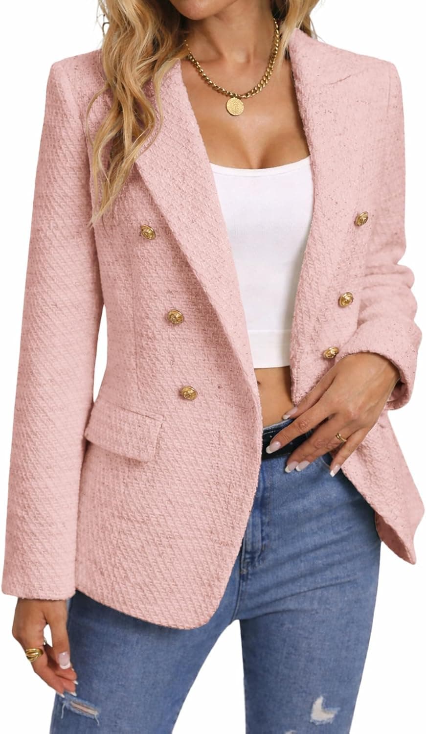 Mina Self Tweed Plaid Blazer - Pink Spring Collection 2026 - Image 1