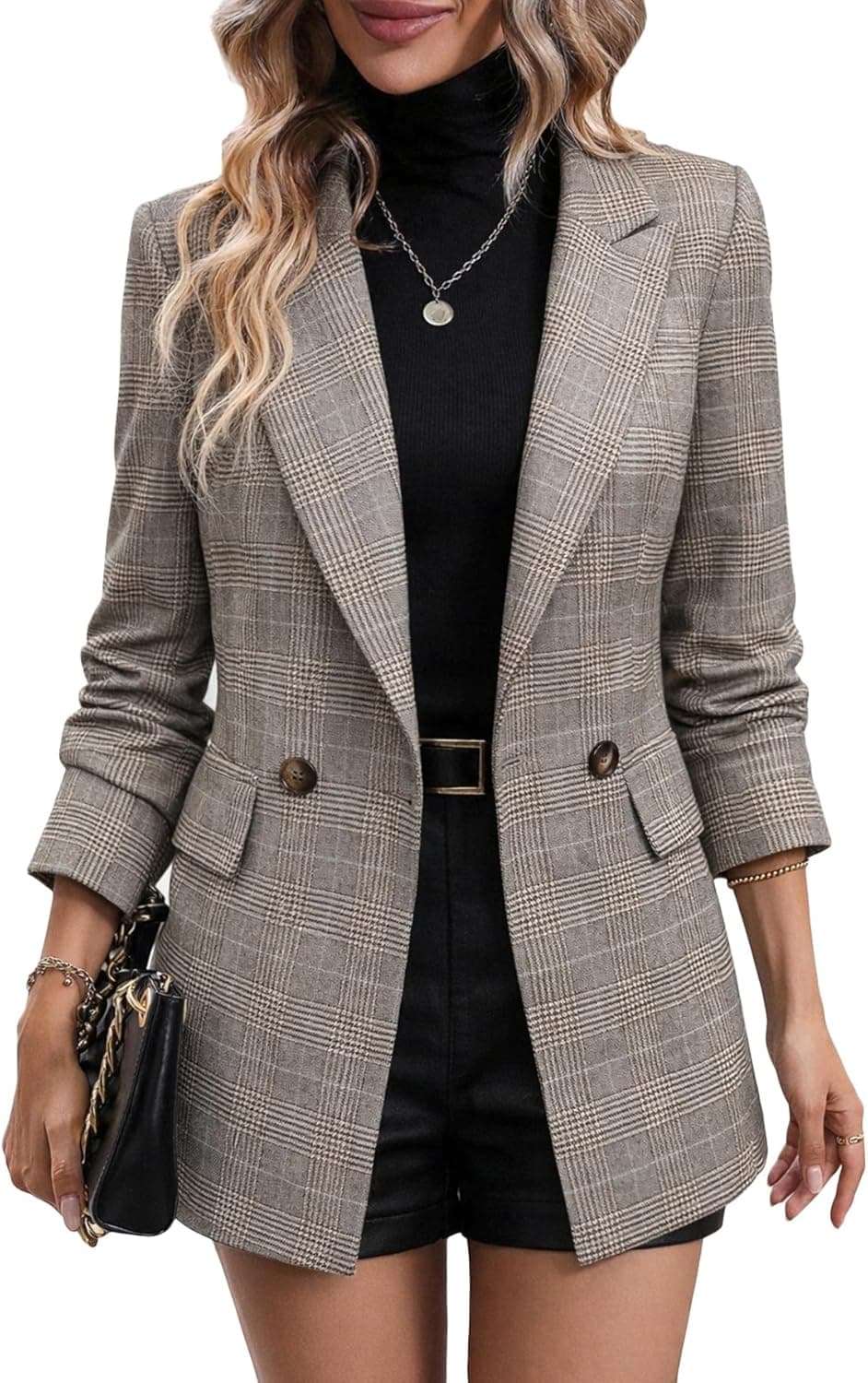 Mina Self Houndstooth Plaid Blazer - Professional Work Jacket - Image 1