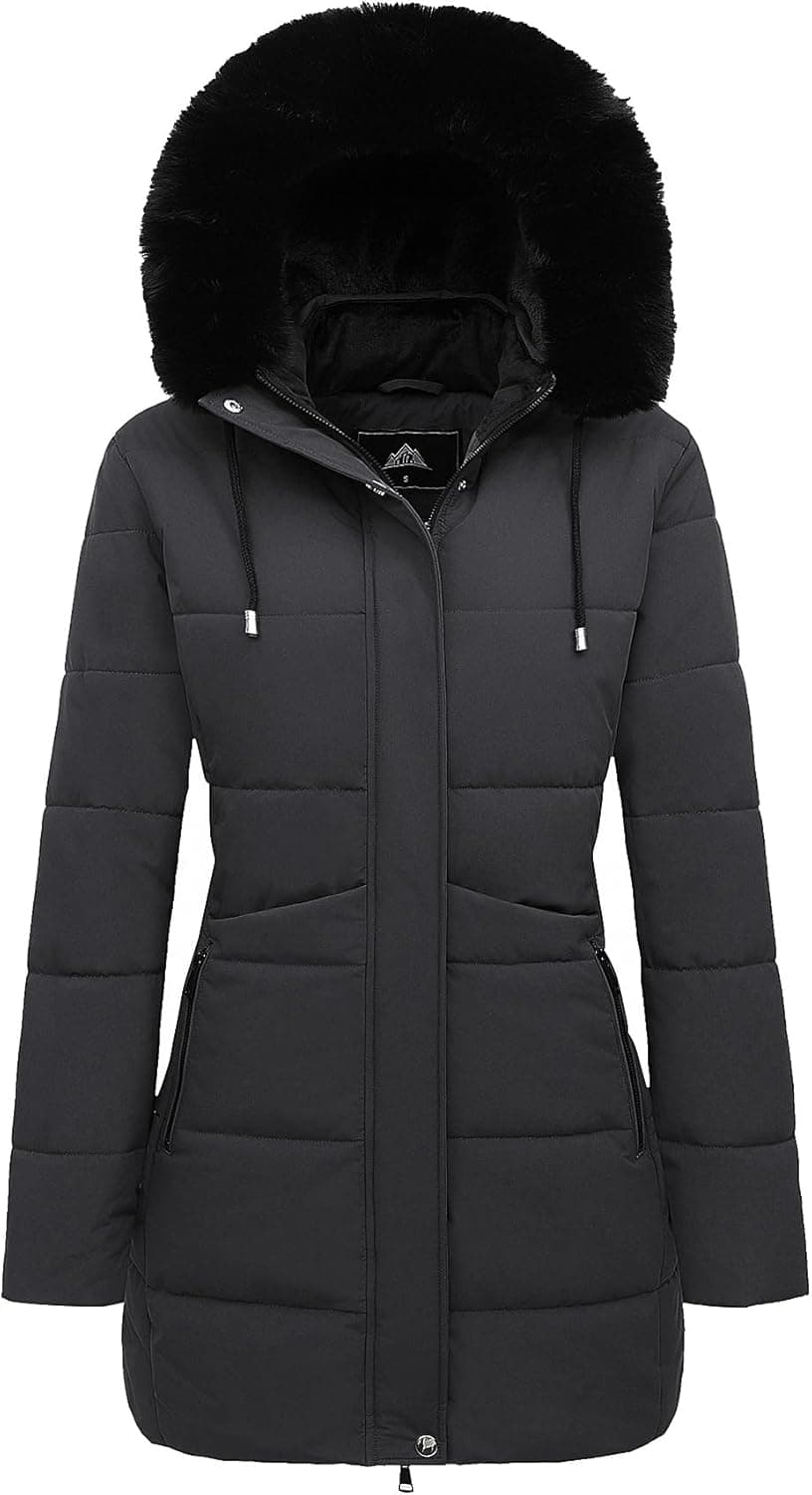 MOERDENG Waterproof Fleece-Lined Puffer Parka with Faux Fur Hood - Image 1