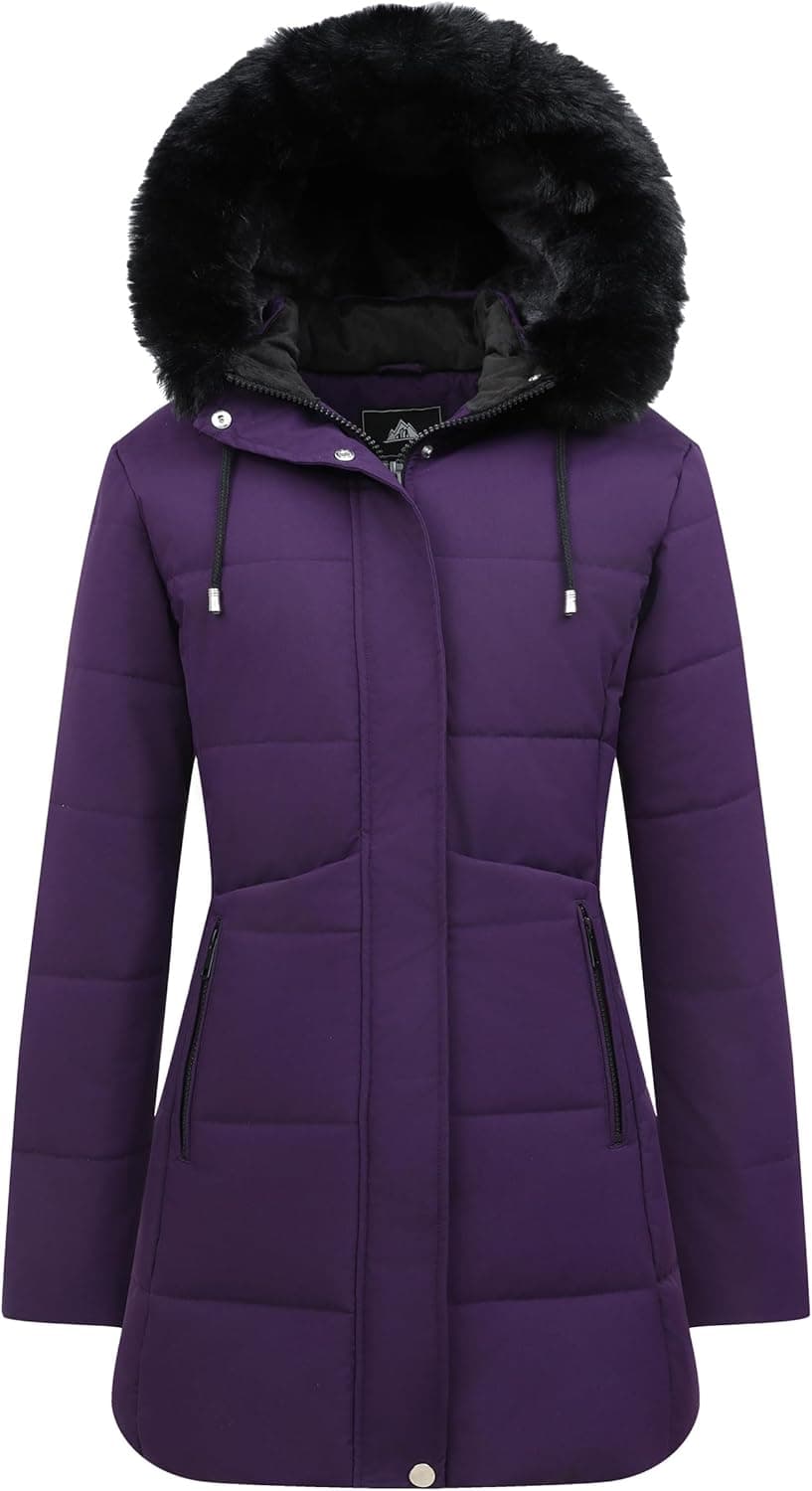 MOERDENG Fleece-Lined Puffer Parka with Detachable Faux Fur Hood - Image 1