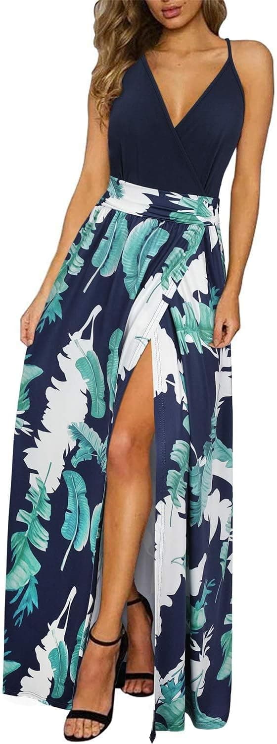 Newshows V-Neck Split Maxi Dress - Flowy Summer Wedding Guest - Image 1