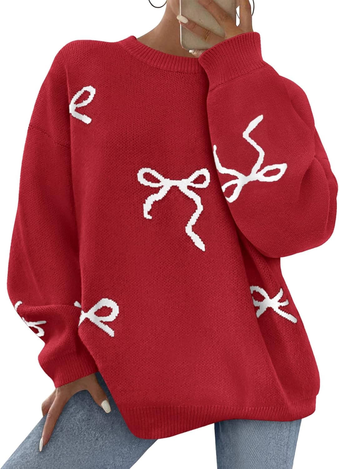 PRETTYGARDEN Oversized Bow Detail Chunky Knit Sweater - Image 1