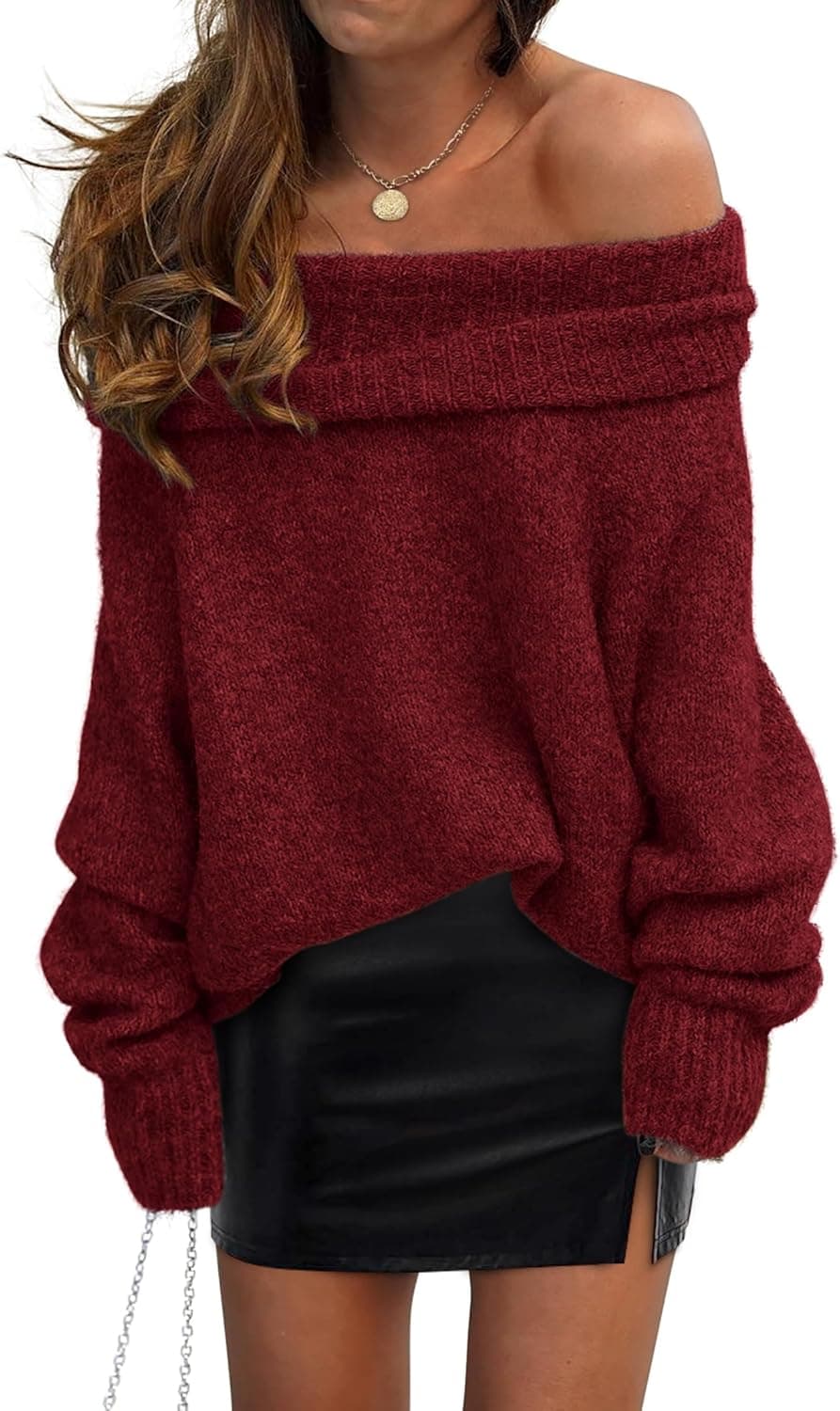 PRETTYGARDEN Off-Shoulder Loose Knit Pullover Sweater - Image 1