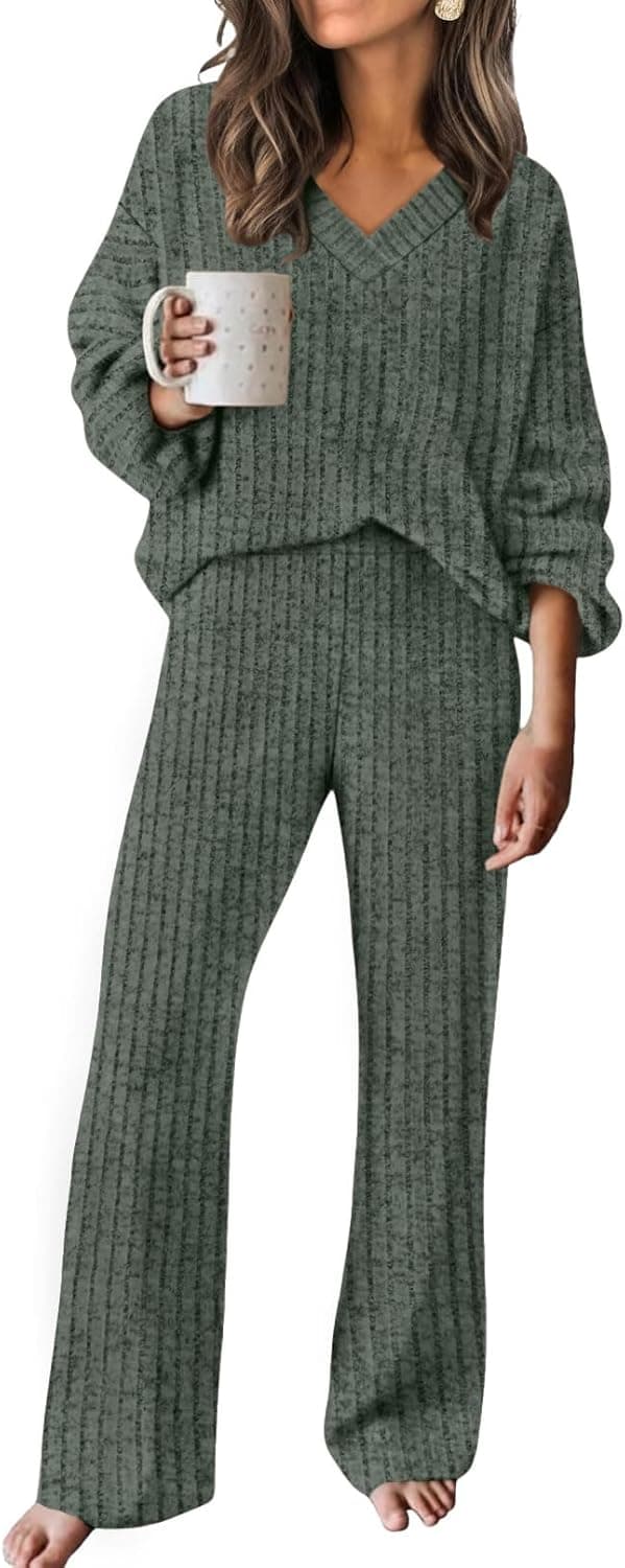RUMIA Women's Two-Piece Knit Lounge Set - Coordinated Sweater & Pants - Image 1