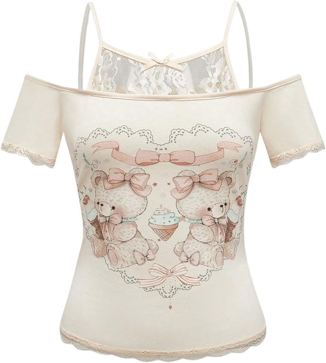 SOLY HUX Lace Bow Cold Shoulder Crop Top - Y2K Coquette Style - Image 1