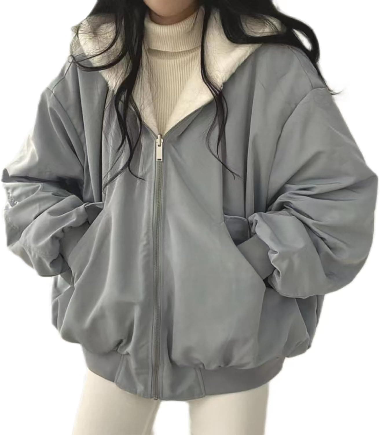 Sumleno Reversible Sherpa Y2K Hoodie Jacket - Image 1