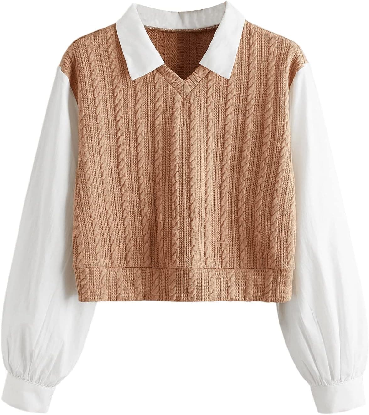 SweatyRocks Collared Ribbed Knit 2-in-1 Crop Top - Image 1