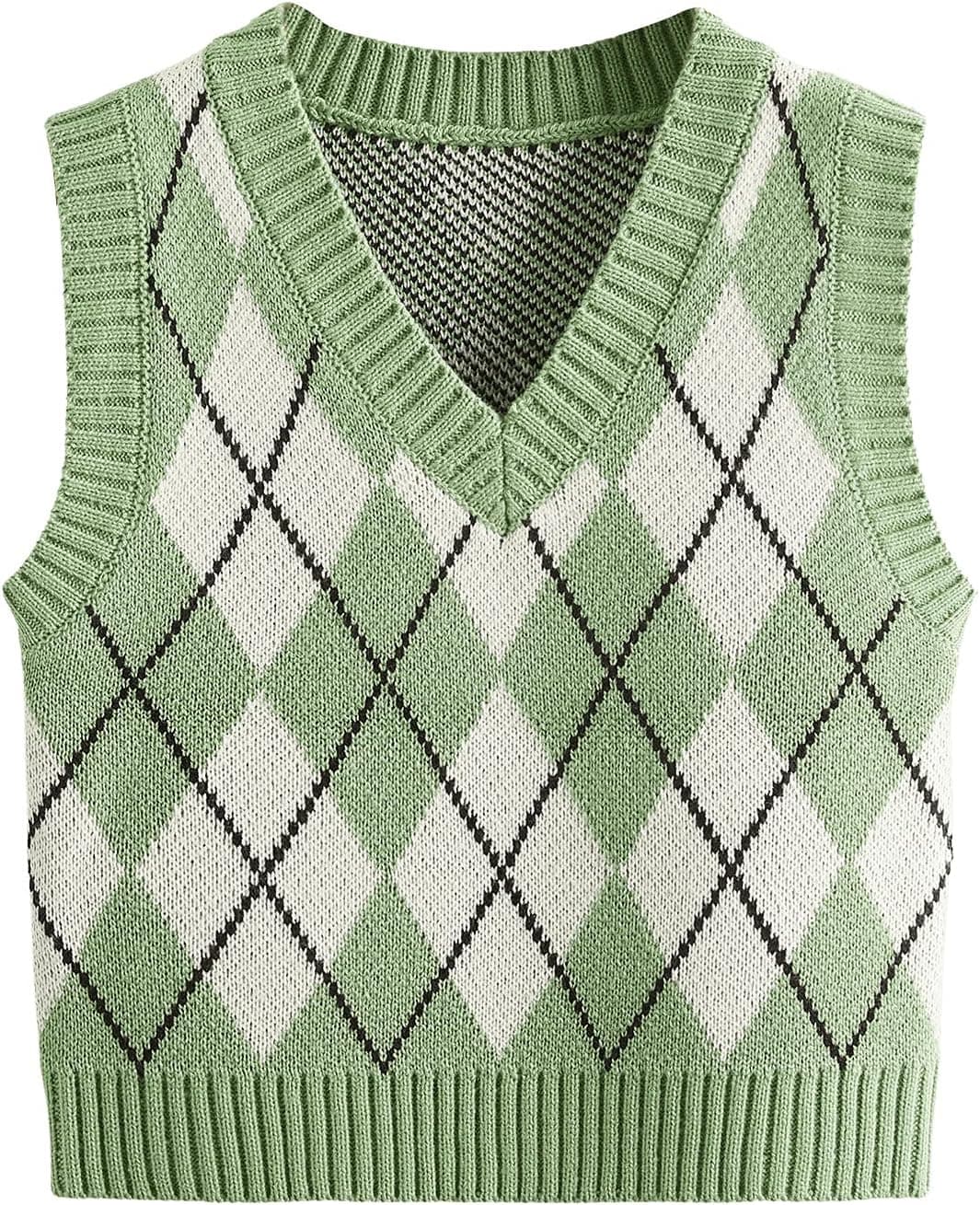 SweatyRocks Plaid Geometric V-Neck Sweater Vest - Image 1