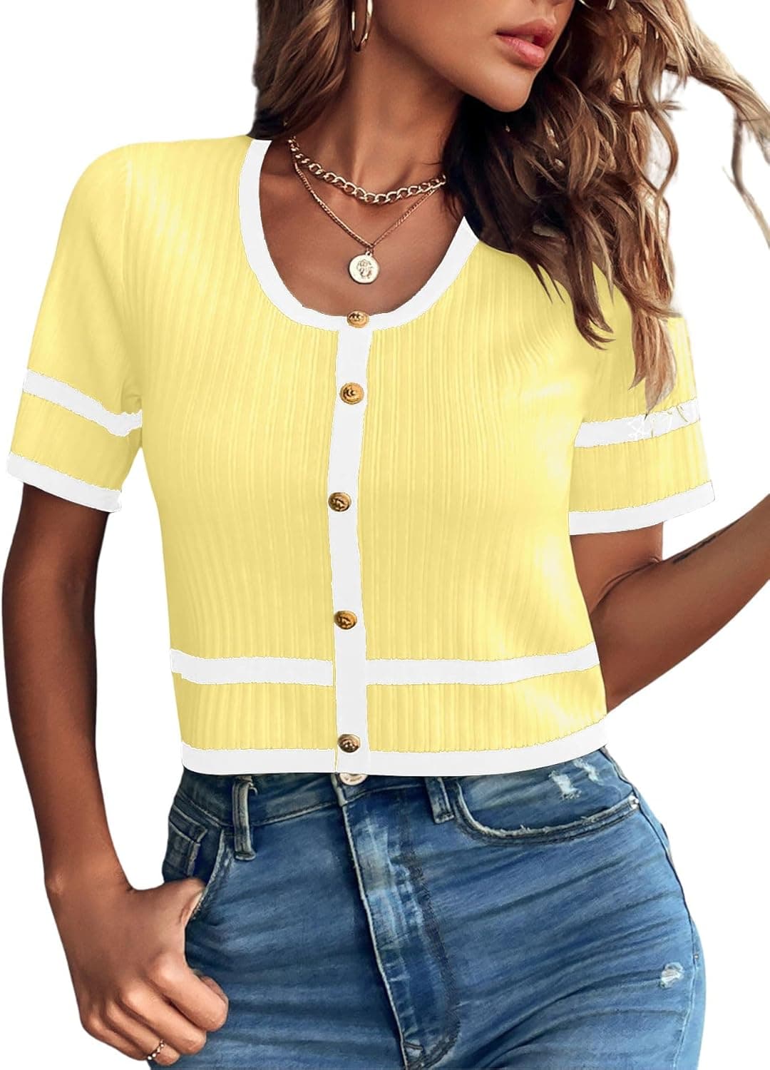 Verdusa Cropped Knit Sweater - Short Sleeve Lightweight Top - Image 1