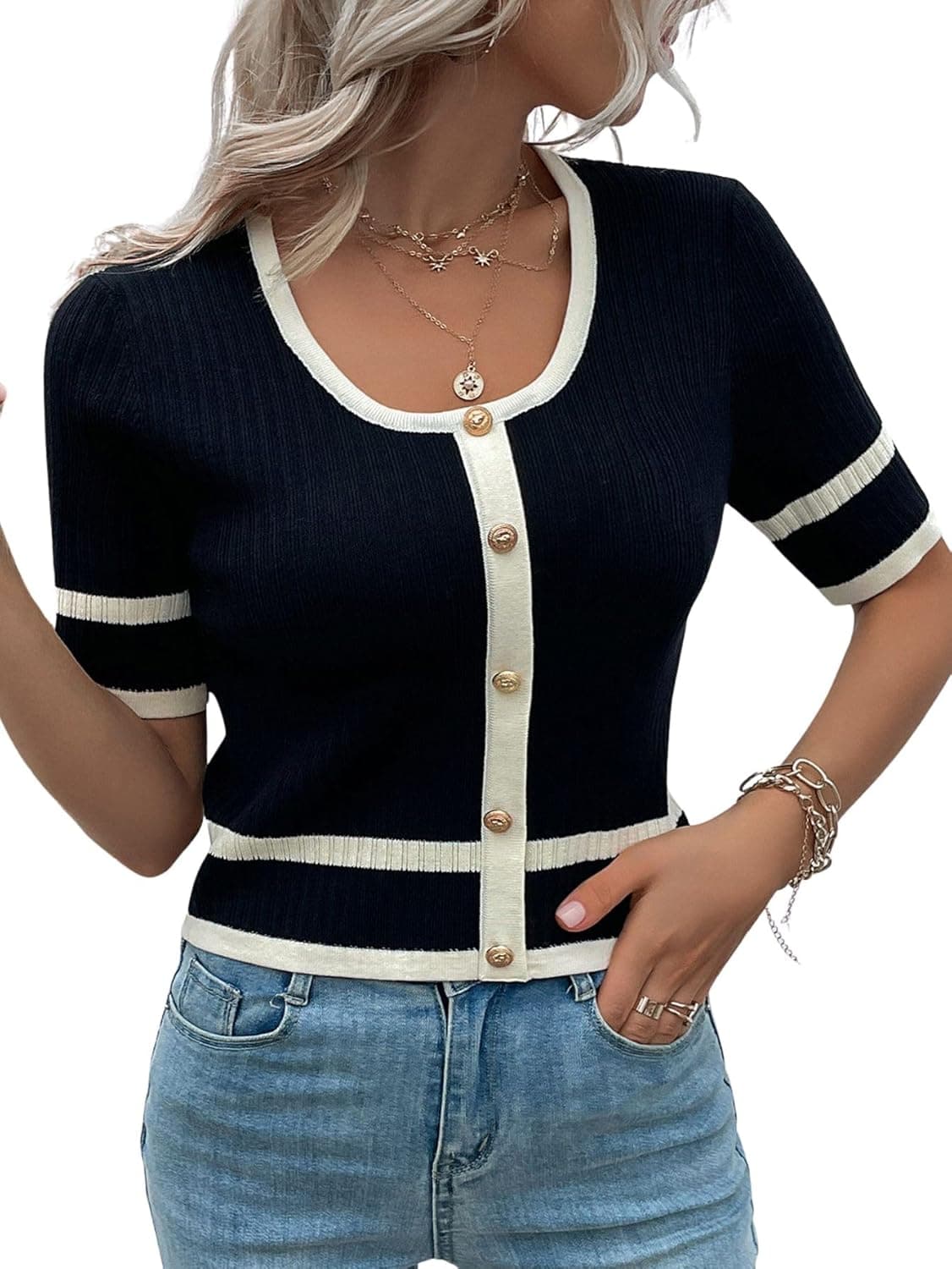 Verdusa Cropped Knit Sweater - Lightweight Short Sleeve Top - Image 1