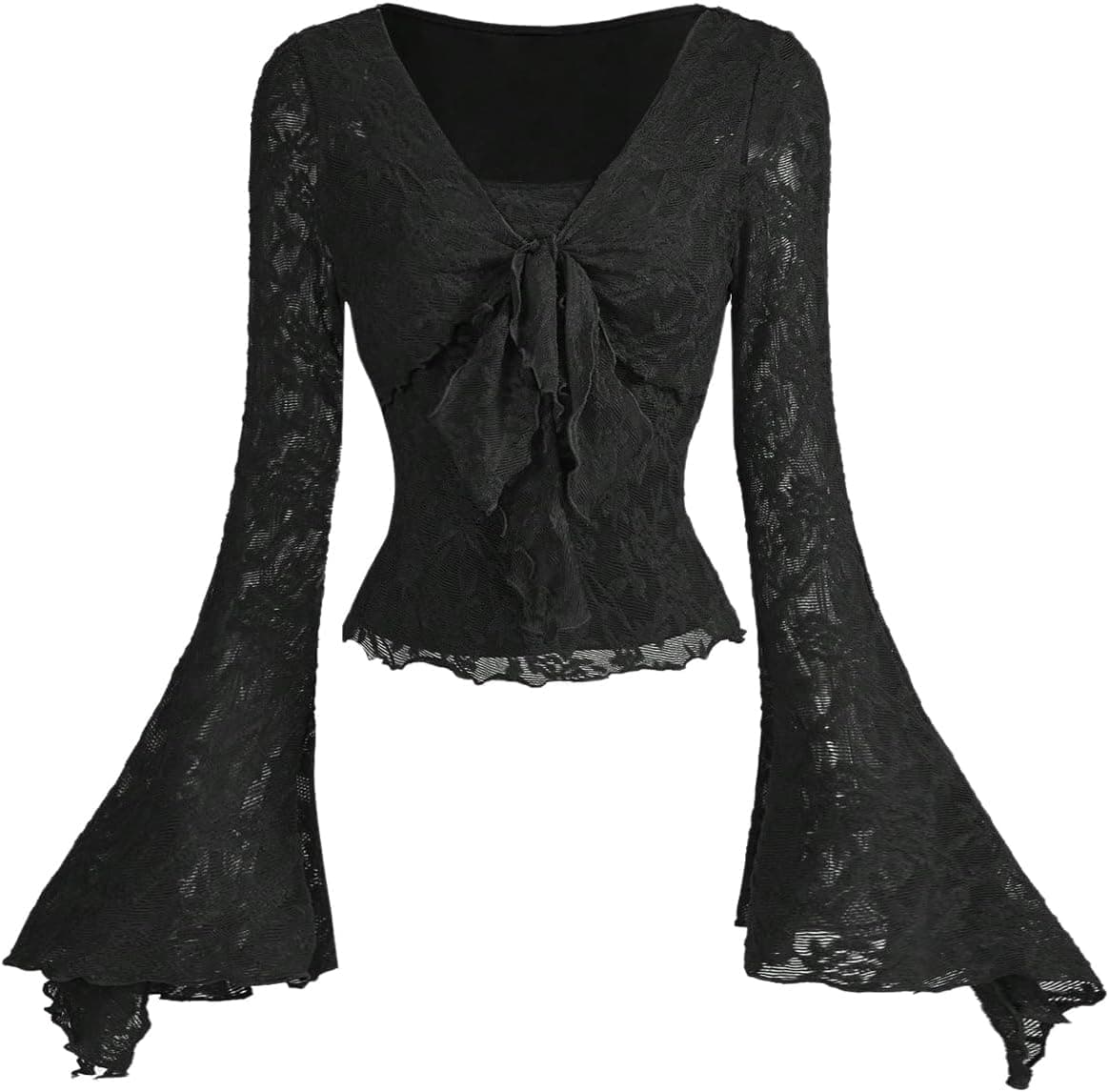 Verdusa Floral Mesh Bell Sleeve Top - Y2K Revival - Image 1