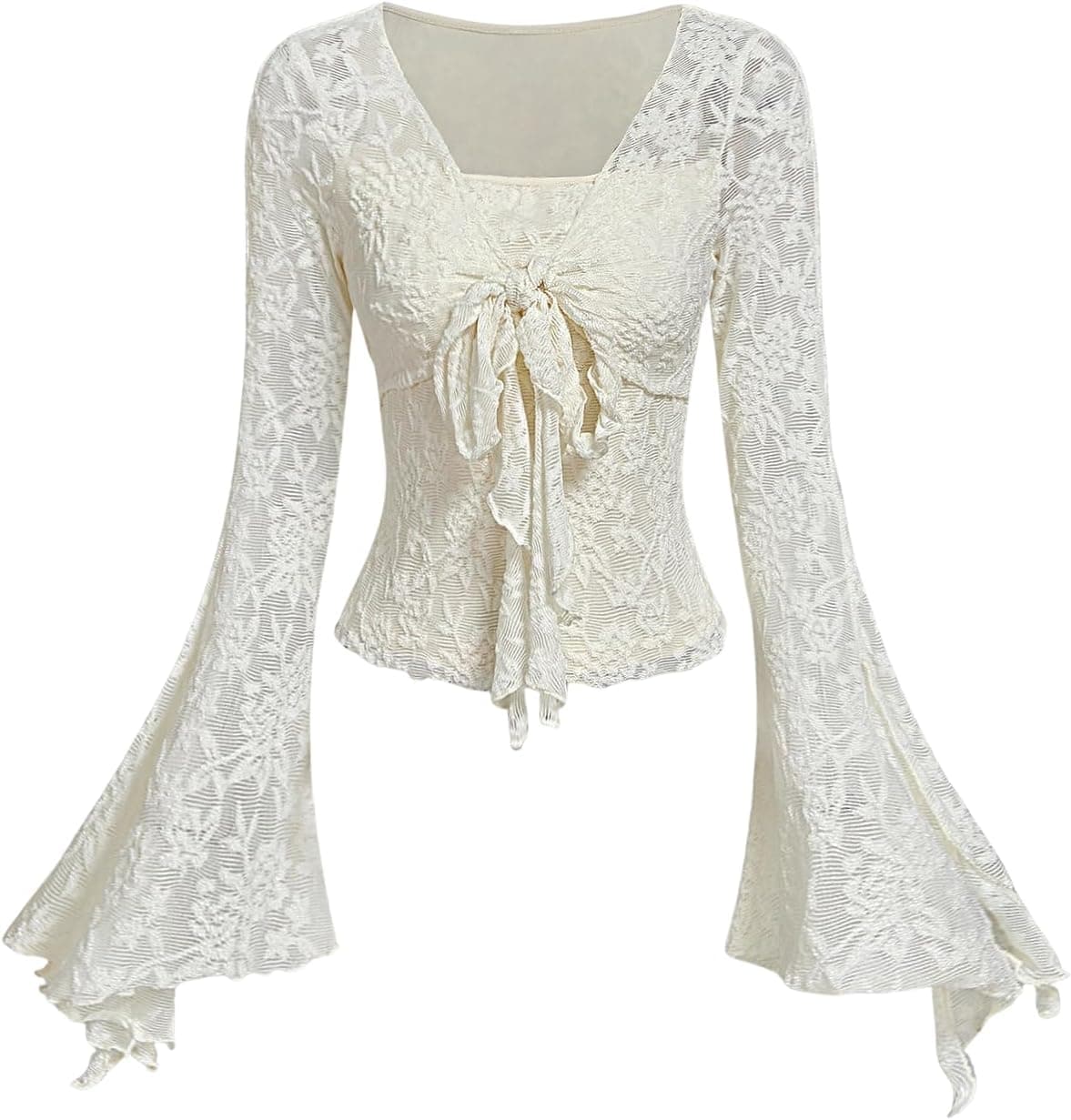 Verdusa Floral Mesh Bell Sleeve Top - Y2K Summer Blouse - Image 1