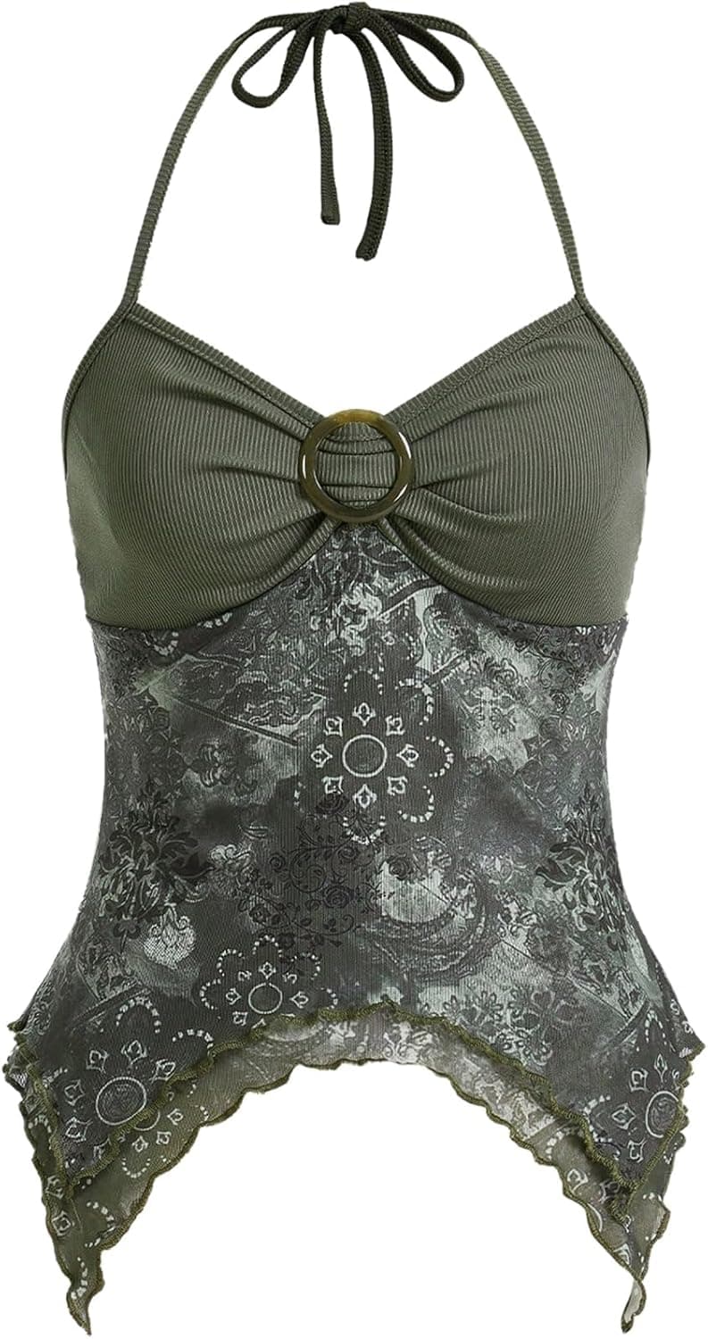 Verdusa Y2K Floral Halter Top - Gothic Fairy Streetwear - Image 1