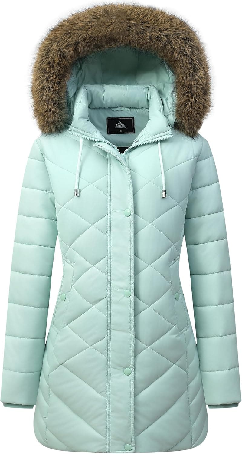 Pufflady Ultra Warm Long Puffer Coat with Removable Hood - Image 1