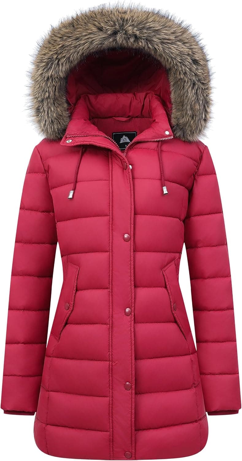 Pufflady Arctic Luxe Long Puffer Parka with Removable Faux Fur Hood - Image 1