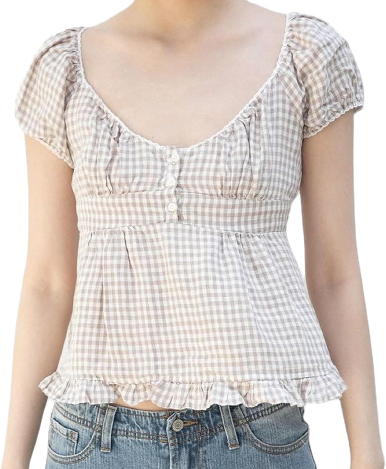 DSORVICD Gingham Lace-Trim Coquette Top - Image 1
