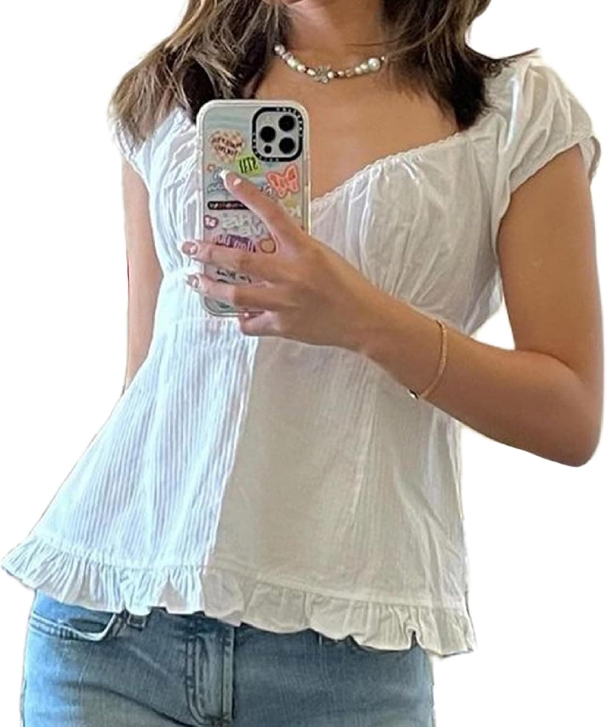 DSORVICD Y2K Gingham Lace-Trim Coquette Top - Image 1