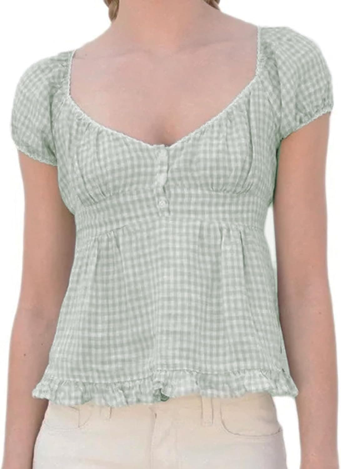 DSORVICD Y2K Gingham Coquette Top with Lace Trim - Image 1