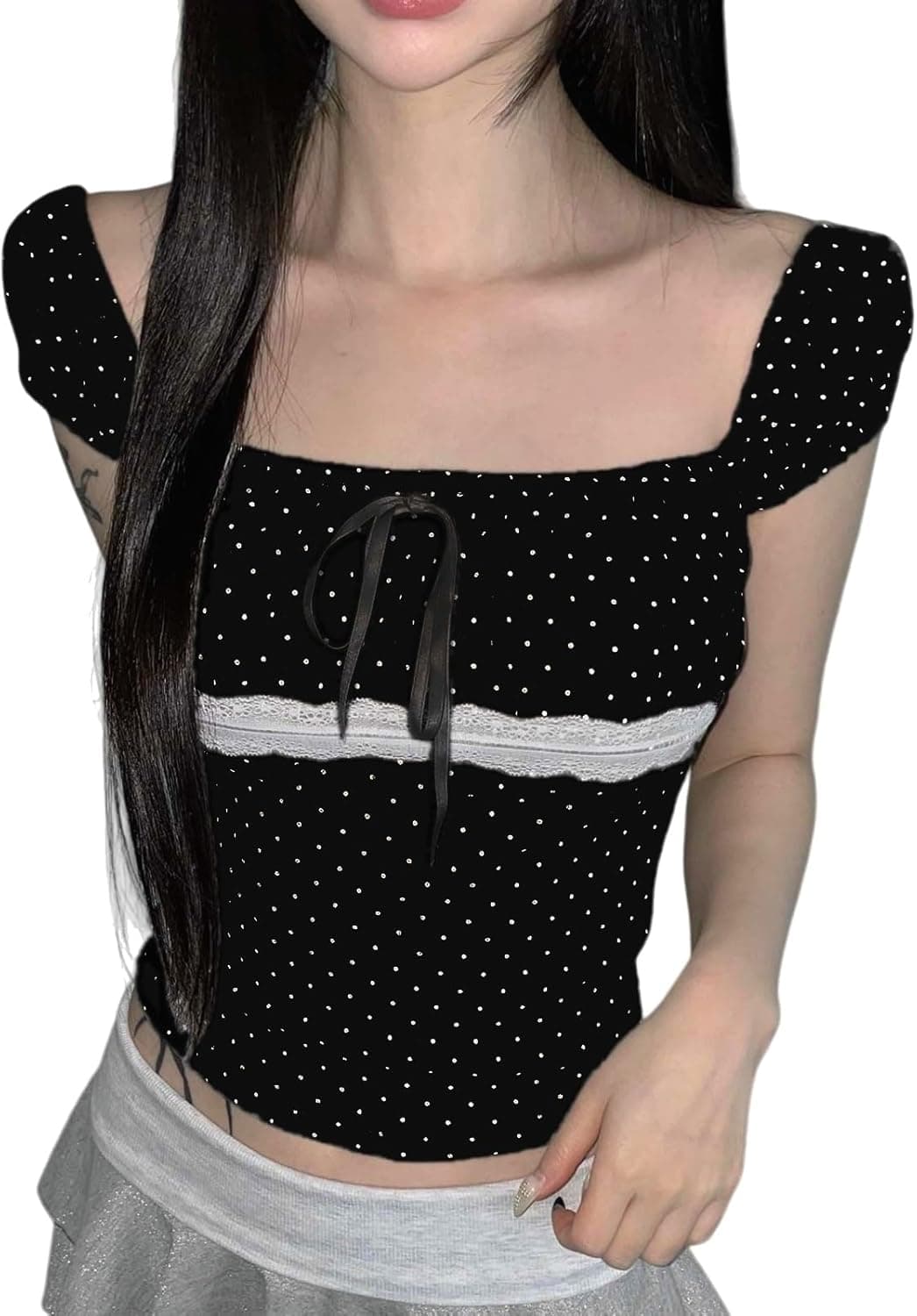 Tsultryofs Fairy Grunge Lace Trim Crop Tee - Y2K Aesthetic - Image 1