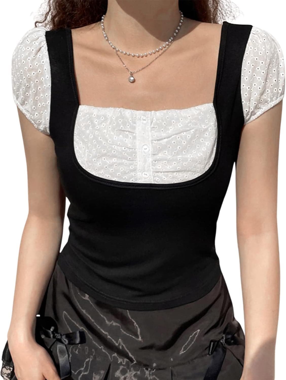 Tsultryofs Fairy Grunge Lace Trim Crop Tee - Image 1