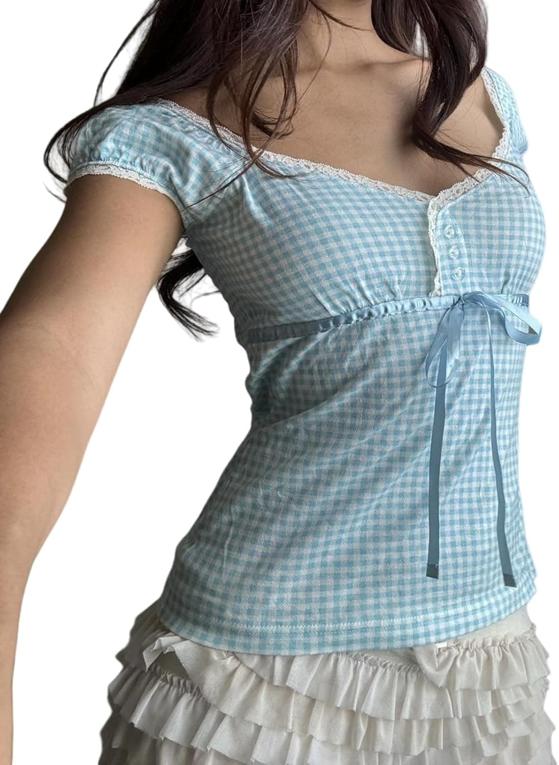 Tsultryofs Y2K Lace Trim Crop Top - Fairy Grunge Aesthetic Tee - Image 1