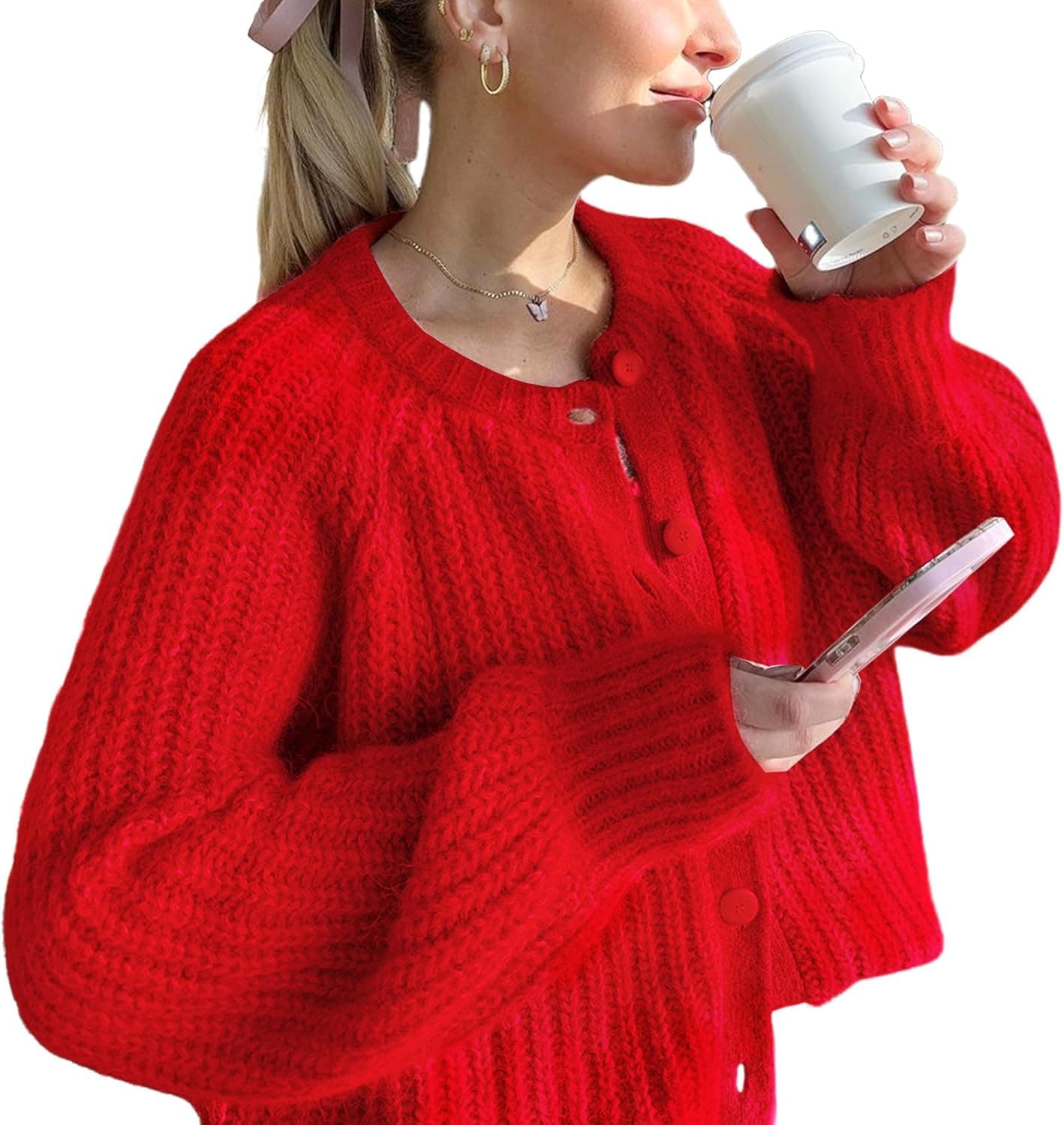 Wyeysyt Chunky Knit Button-Down Cardigan - Image 1