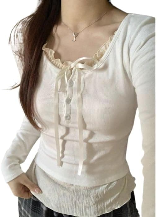 Tooe Lace Patchwork Crop Top - Y2K Coquette Baby Tee with Bow Detail - Image 1