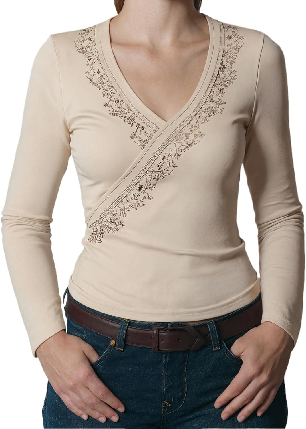 GGOOB Y2K Fairy Grunge Floral V-Neck Long Sleeve Top - Image 1