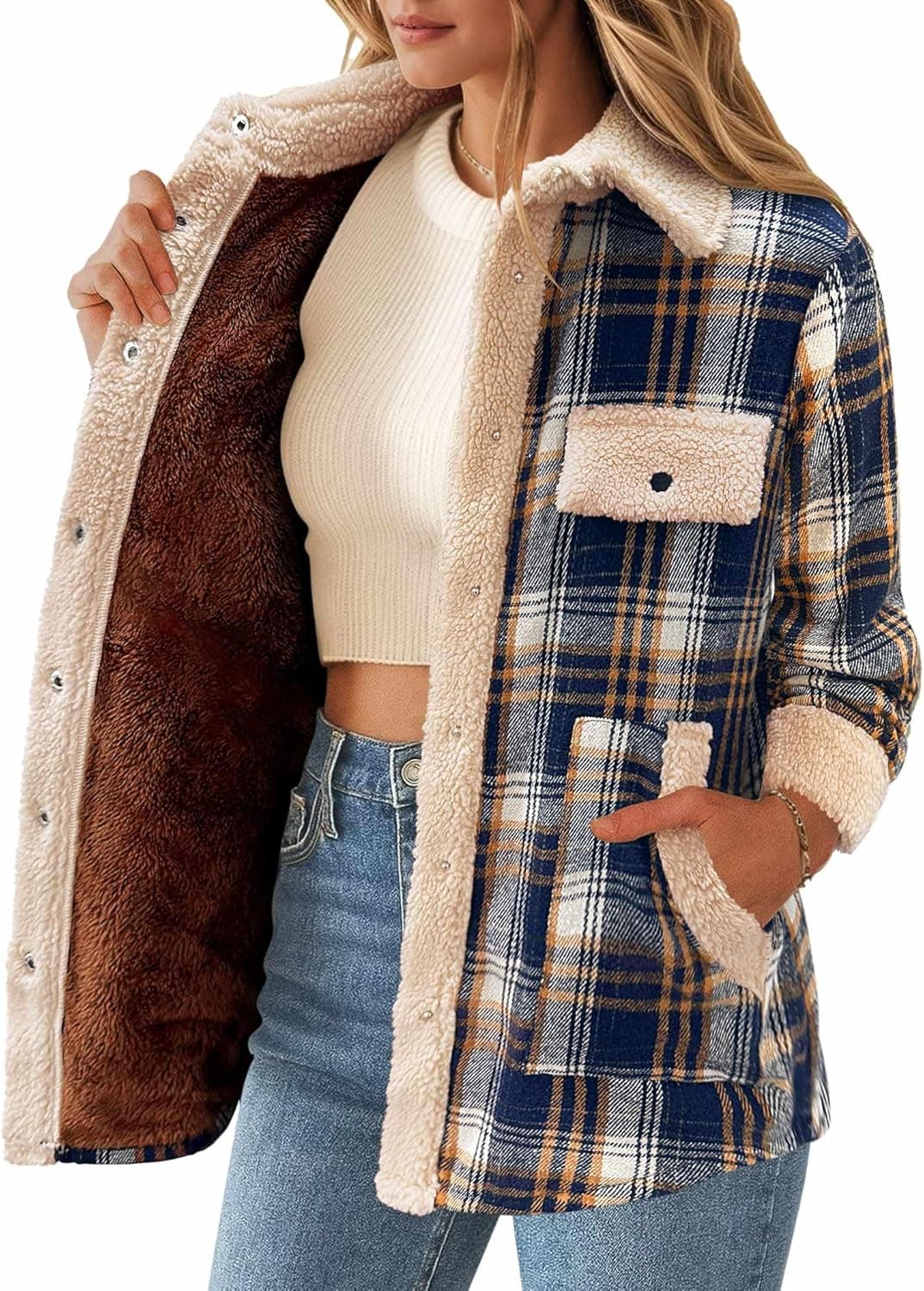 Zeagoo Sherpa-Lined Plaid Flannel Shacket - Image 1